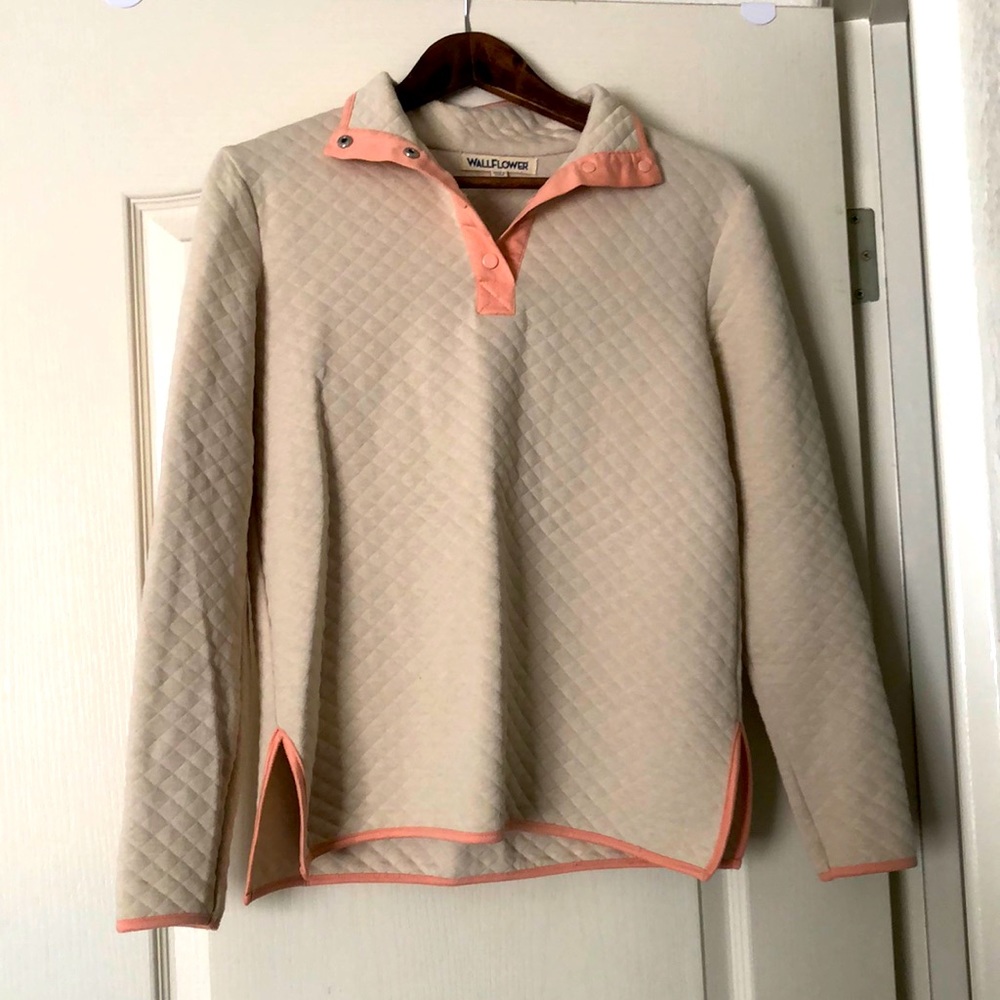 Tan WallFlower, pullover quarter button jacket with pink accent